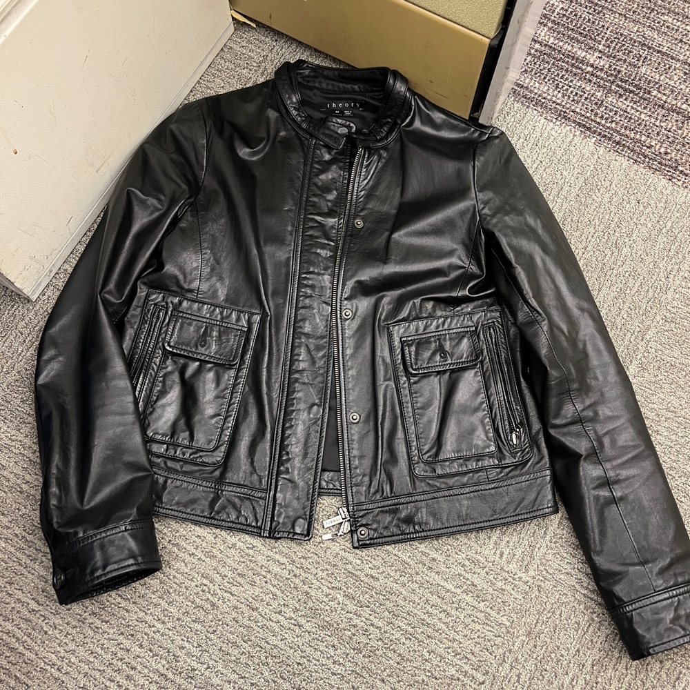 THEORY Black Leather Jacket real leather size M